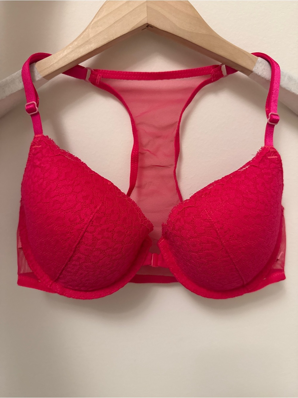 Victoria's Secret Hot Pink Lace Racerback Push-Up Bra